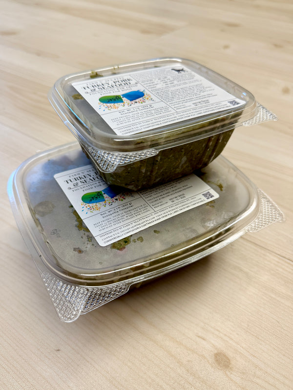 Raw Grind - Turkey, Pork & Seafood Foundation Raw Grind For Dogs in Scoop-able Container or Portioned Patties