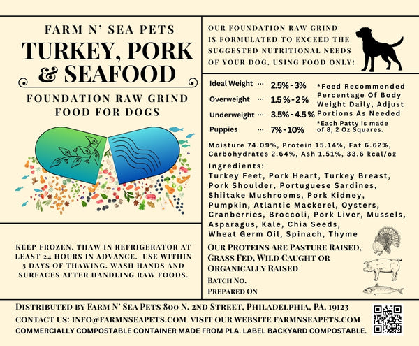 Balanced Raw Grind for Dogs - Turkey, Pork & Seafood - Biologically Appropriate
